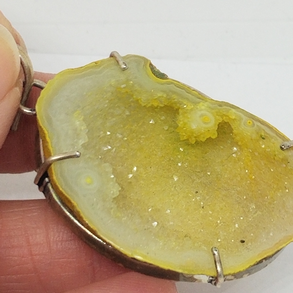 Yellow Sparkling Druzy Pendant Sterling Silver